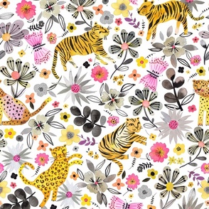 Year of the tiger Tigers and flowers Pink yellow Medium