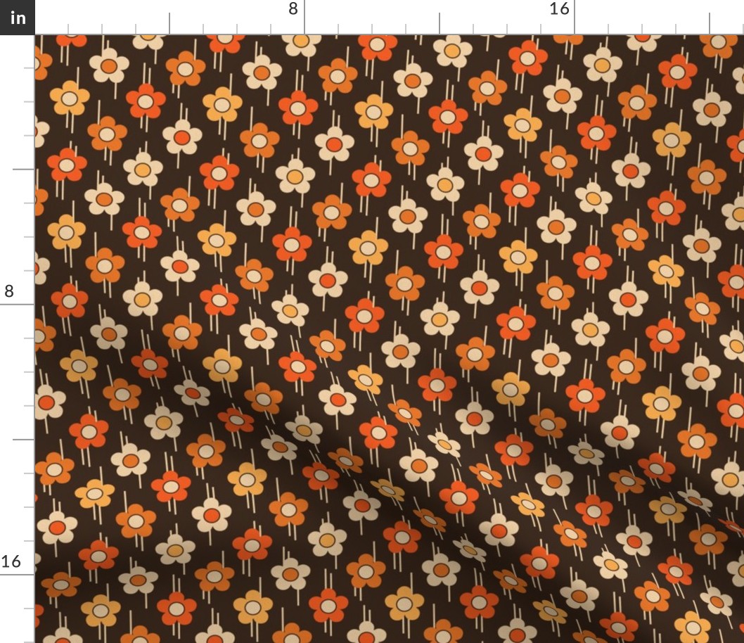 Retro floral, 70s, 60s, orange 