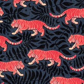 Tigers - medium - pink and peach on midnight and black