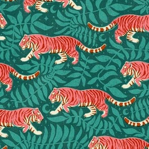 Tigers - medium - red and pink on teal