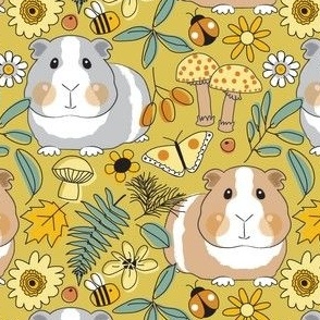 large guinea pigs in the forest on olive green