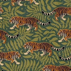 Tigers - medium - desert sun gold, black, and cream on moss and forest green