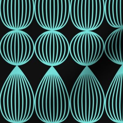 Striped 3D teardrops bubbles black neon teal