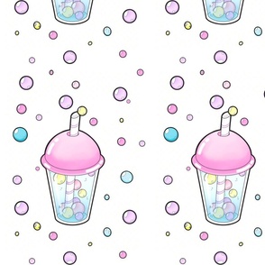 White Bright pink Boba milkshake milk tea pastel pink blue yellow purple straw bubbles Lavender hot pink 