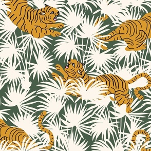 Frolicking Tigers Jumbo | Lichen Green