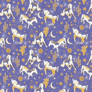 Magical West- Wild Horses in Mystical Desert- Periwinkle Yellow White- Regular Scale