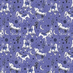 Magical West- Wild Horses in Mystical Desert- Periwinkle Navy White- Regular Scale