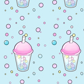 Boba milkshake milk tea pastel pink blue yellow purple straw bubbles