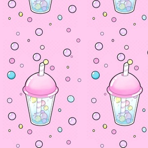 Bright pink Boba milkshake milk tea pastel pink blue yellow purple straw bubbles Lavender  Barbie hot pink Malibu Bubblegum 
