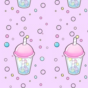 Boba milkshake milk tea pastel pink blue yellow purple straw bubbles Lavender 