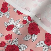 Romantic rose garden retro freehand illustration branches and flowers valentine theme blush pink red white SMALL
