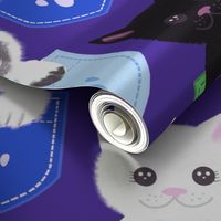 Cute kittens in pockets on indigo 