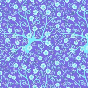 Spiral Sakura trees of life intertwining blue