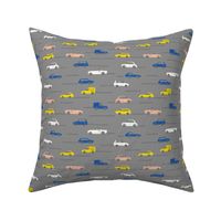 vintage cars - classic car - yellow and blue on grey