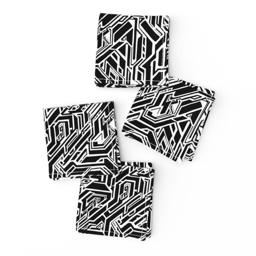 Modern graphic tribal abstract black and white Non-Directional Print