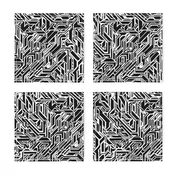 Modern graphic tribal abstract black and white Non-Directional Print