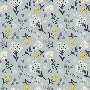 Pattern 0639 - Hand drawn flowers, light blue