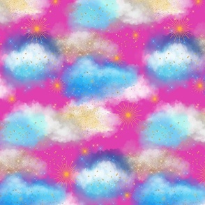 Celestial Clouds And Stars-Hot Pink-M