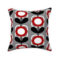 Mid Century Modern (MCM) Circle Scallop Flowers in Red, Gray, Black and White // V1 // Medium Scale - 400 DPI