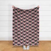 Mid Century Modern (MCM) Circle Scallop Flowers in Red, Gray, Black and White // V1 // Medium Scale - 400 DPI