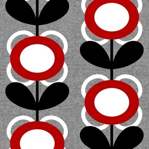 Mid Century Modern (MCM) Circle Scallop Flowers in Red, Gray, Black and White // V1 // Medium Scale - 400 DPI