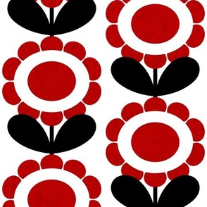 Mid Century Modern (MCM) Circle Scallop Flowers in Red, Black and White // V3 // Medium Scale - 400 DPI