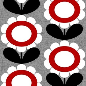 MCM Circle Scallop Flowers in Red, Gray, Black and White // V4 // Medium Scale - 400 DPI