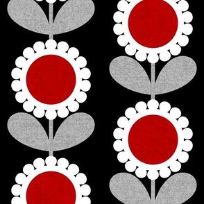 Mid Century Modern (MCM) Circle Scallop Flowers in Red, Gray, Black and White // V5 // Medium Scale - 400 DPI
