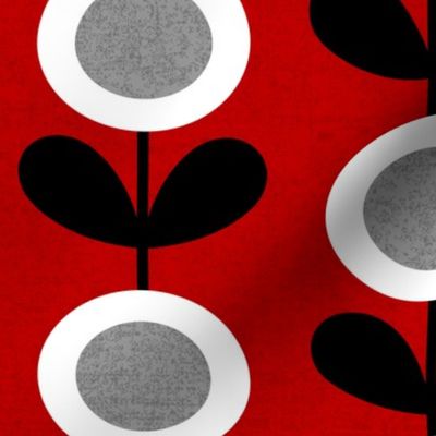 Mid Century Modern (MCM) Circle Flowers in Red, Gray, Black and White // Medium Scale - 400 DPI