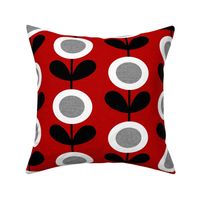 Mid Century Modern (MCM) Circle Flowers in Red, Gray, Black and White // Medium Scale - 400 DPI