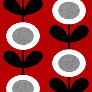 MCM Circle Flowers in Red, Gray, Black and White // Medium Scale - 400 DPI