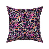 Bright Spring Mushrooms on midnight blue - medium