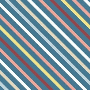 colorful diagonal stripes on blue 