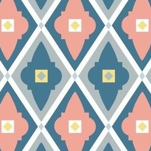 abstract geometric quatrefoils | pink and blue