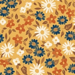 Painterly Autumn Floral - deep golden yellow - large scale