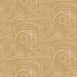 Semi Abstract Line Art with earthy beach vibes in Gold Sand.