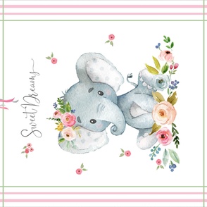 42” x 36” Cute Elephant Blanket Panel, Sweet Dreams Flowers