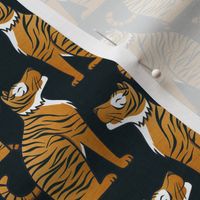 Tigers- Mini- DarkTeal Background Hollywood Regency Wallpaper- Dark Blue- Maximalist Home Decor- Year of the Tiger- Indian Textile Linen Texture- Big Cats- Wild Cat