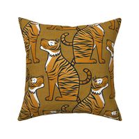 Tigers- Medium- Mustard Orange Background Wallpaper- Golden Orange- Gold- Maximalist Home Decor- Year of the Tiger- Indian Textile Linen Texture- Animal Print- Big Cats- Wild Cat