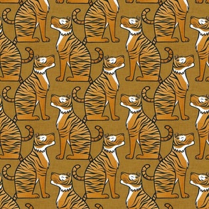Tigers- Small- Mustard Orange Background Wallpaper- Golden Orange- Gold- Maximalist Home Decor- Year of the Tiger- Indian Textile Linen Texture- Animal Print- Big Cats- Wild Cat