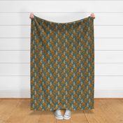 Tigers- Small- Teal Background Wallpaper- Turquoise Blue- Mint- Animal Print Home Decor- Year of the Tiger- Indian Textile- Big Cats- Wild Cat