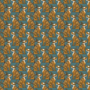 Tigers- Mini- Teal Background Wallpaper- Turquoise Blue- Mint- Animal Print Home Decor- Year of the Tiger- Indian Textile- Big Cats- Wild Cat