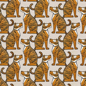 Tigers- Small- Taupe Background Wallpaper- Greige- Beige- Animal Print Home Decor- Year of the Tiger- Linen Texture- Animal Print- Big Cats- Wild Cat