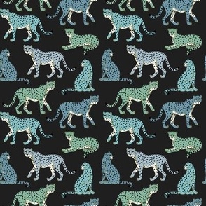 Cheetahs Blue Green on Black -small