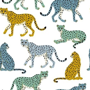 Cheetahs Blue Ochre Green on White