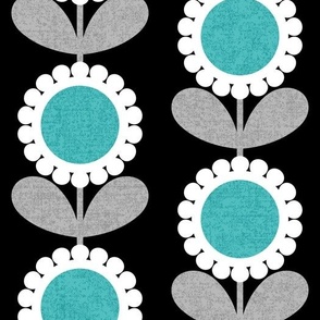 MCM Scallop Circle Flowers in Turquoise, Gray, Black and White // V5 // Medium Scale - 400 DPI