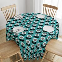 Mid Century Modern (MCM) Circle Flowers in Turquoise, Gray, Black and White // Medium Scale - 400 DPI