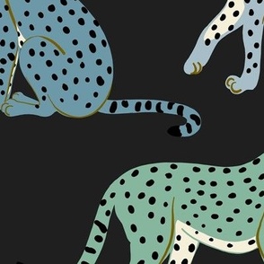 Cheetahs Blue Ochre Green on Black -Large