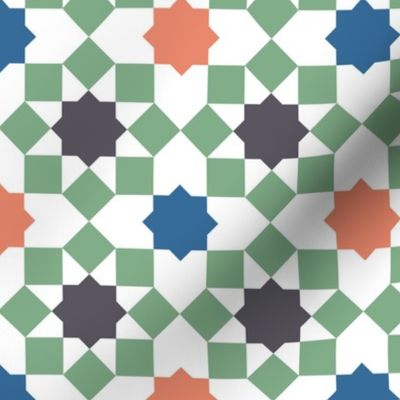Islamic tiles geometrics mosaic green orange blue