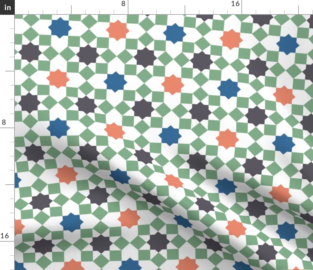 Islamic tiles geometrics mosaic green orange blue